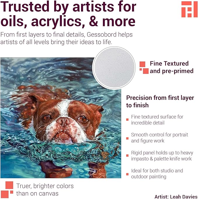 Ampersand Art Supply Gesso Wood Painting Panel: Museum Series Gessobord, 12" x 16", 1/8" Flat Profile