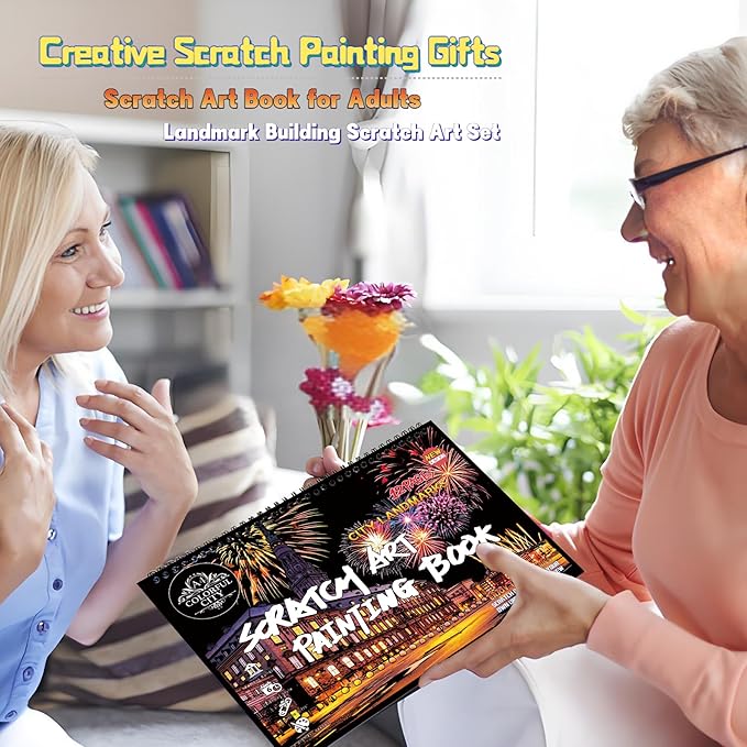 Scratch Art Book for Adults-Landmark Building Scratch Art|Scratch Painting Paper Craft Kit|Creative Foil Engraving Art Set|Scratch City Series Books for Travel Lovers,Craft Lovers(New City 1)