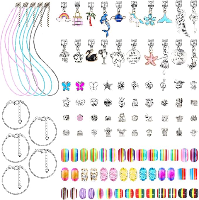 SUREHOME Jewelry Making Kit for Girls 8-12, 110 Pcs Charm Bracelet Making Kit DIY Toy Art and Crafts for Kids Ages 4-8 Birthday Christmas Gifts for Little Girls 5 6 7 9 10 11 Years Old Trendy Stuff