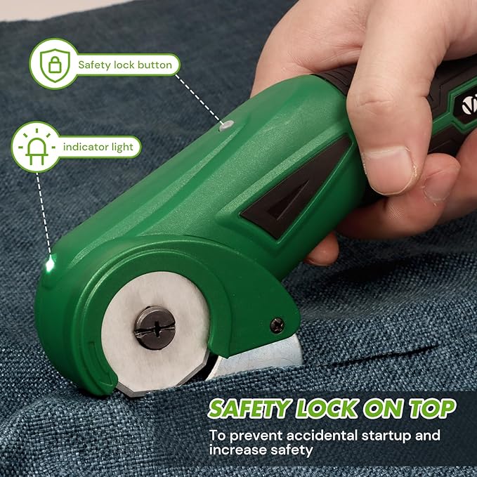 VLOXO Cordless Electric Scissors Upgraded, 4V Electric Cardboard Cutter Rechargeable Fabric Mini Cutter Rotary Multi-Cutting Power Tool with Safety Lock & LED Light for Carpet Leather Felt Storage Box