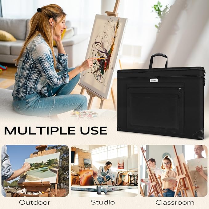 JusArt Art Portfolio Bag, 18x24 Light Weight Portfolio Folder Case with Adjustable Shoulder Strap, Leather Corners, Waterproof Art Bag for Artists and Students for Artwork, Poster, Sketching, Drawing