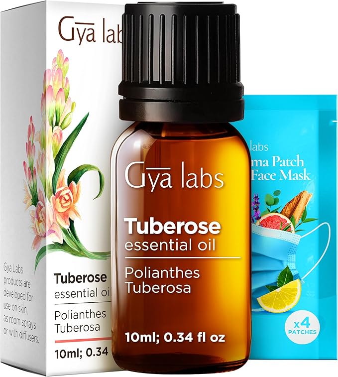 Gya Labs Tuberose Essential Oil - 0.34 Fl Oz - for Hair, Skin, Diffuser, Aromatherapy & DIY Candle Making Scent