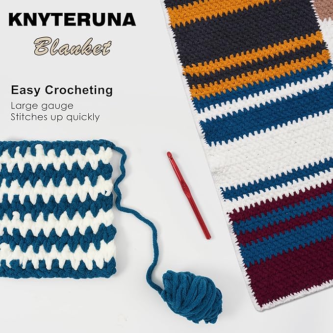 #6 Super Bulky Blanket Yarn for Crocheting - 4 Skeins(Each 10.5oz/300g, 220yds/201m), Chunky Chenille Thick Plush Big Soft Yarn for Crocheting Knitting Blankets, Indigo