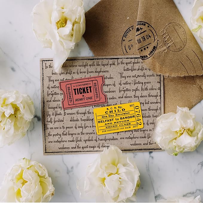 GLOBLELAND Retro Ticket Background Clear Stamp for Scrapbooking Text Silicone Stamps Tags Label Transparent Stamp for Card Making DIY Embossing Journaling