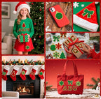 68 Pcs Christmas Patches Red and Green Striped Chenille Letters Patches Self Adhesive Embroidered,Include 52 A-Z Letters Patch,16 Snowflake Christmas Ball Tree Bows Patch Stickers
