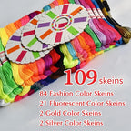 Embroidery Floss Rainbow Color 109 Skeins Per Pack Cross Stitch Threads Friendship Bracelets Floss Crafts Floss with 3 Weaved Plate（105 pcs Embroidery Floss +4 Metallic Embroidery Thread