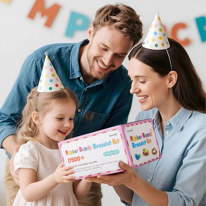 INSCRAFT 17490+ Rubber Loom Bands, 28 Colors Bracelet Making Refill Kit, with 3-Layer Container, 600 S-Clips, 352 Beads, 40 Cartoon Charms, Christmas Birthday Gift for Girls Boys Kids