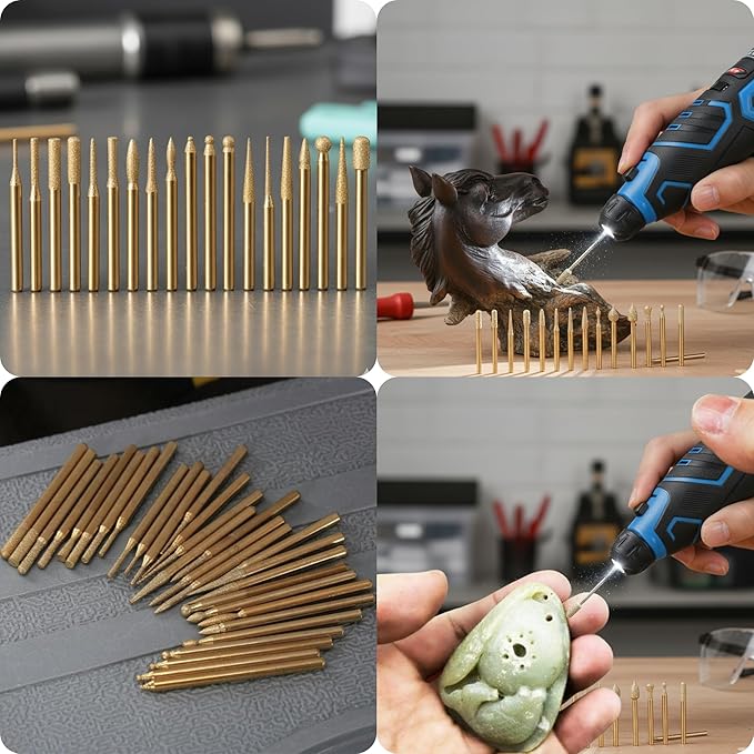 Drilax 30-Pc Rotary Tool Diamond Bits Set – 120 Grit Engraving & Carving Kit | Compatible with Dremel Tools | Diamond Drill Bits for Stone, Jewelry Making Tools & Supplies, Crafts, Etching