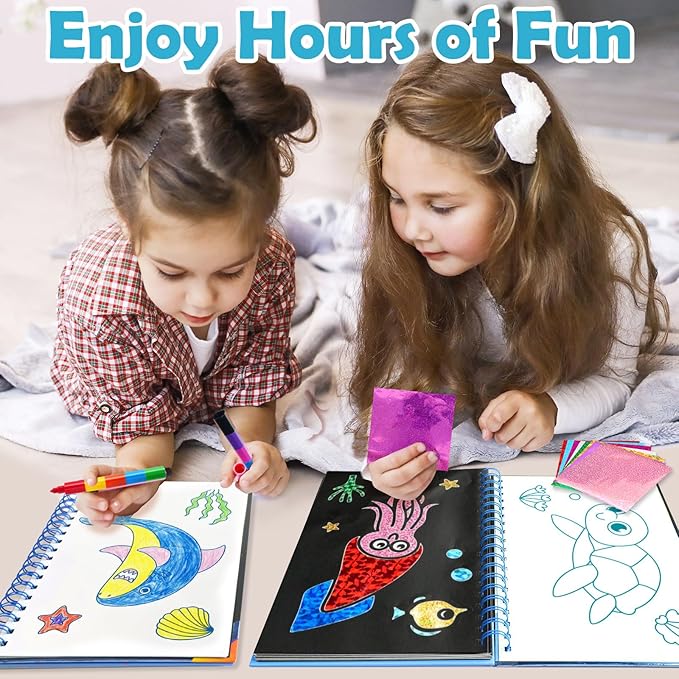 FUNNYB&G Foil Art Craft for Kids - Christmas Crafts Gift Party Favors Stocking Stuffers for Kids Fun Art Supplies Creative Birthday Gift Travel Toys for Girls Boys 4 5 6 7 8 9 Years Old(Ocean)