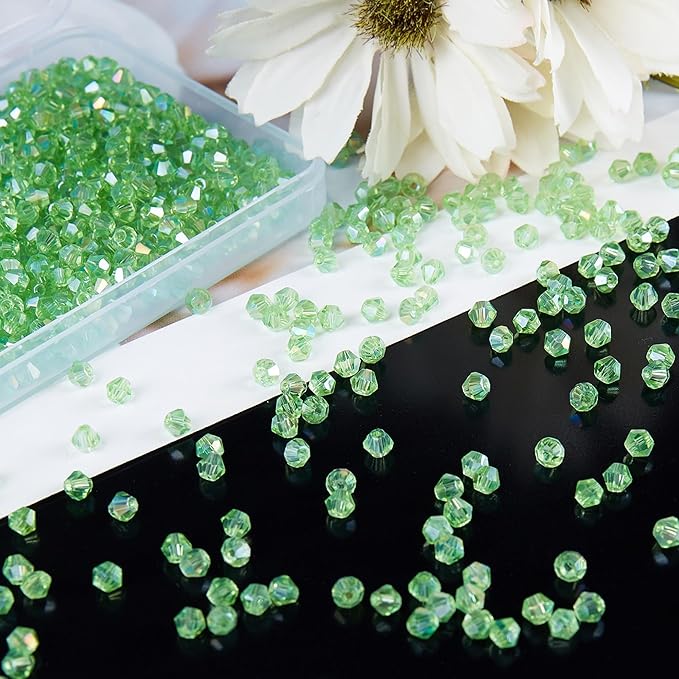 1100PCS 4mm Bicone Crystal Glass Beads for Jewelry Making, Sparkling Mini Beads for Suncatchers, DIY Bracelets & Craft Projects (Green)