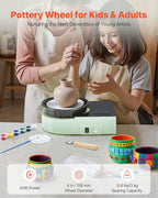 VEVOR Mini Pottery Wheel For Kids and Beginners, 6” Turntable, Two-way Rotation, Adjustable Speed, Complete Pottery Set with Clay Art Supplies Sculpting Tools, Craft Gifts for Kids Teens Adults, Green