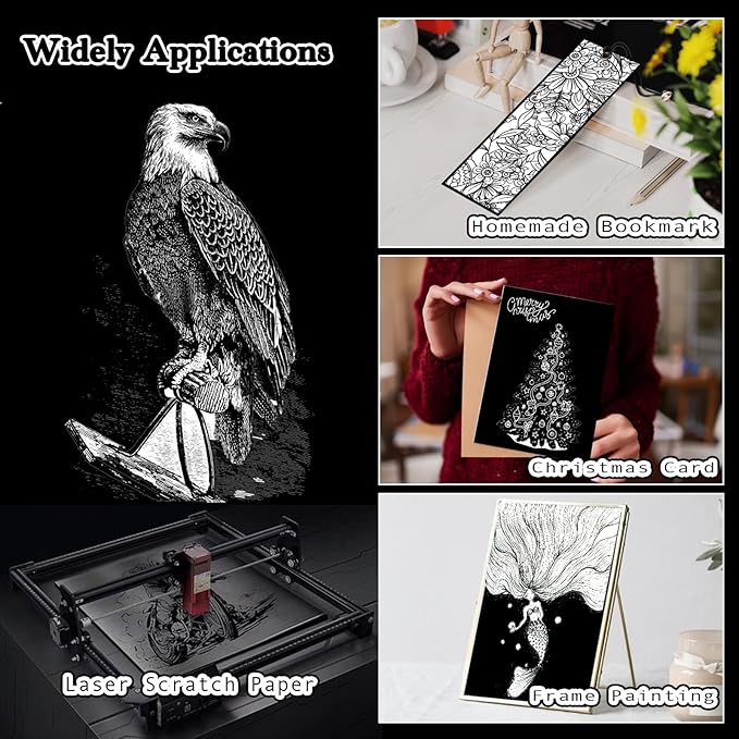 60 Sheets Scratch Paper Art Set, Scratch Off Paper Black Coated Scratchboard Craft Kits, Laser Scratch Paper, Scratch Art Paper for Adult (11.4"x8.1")