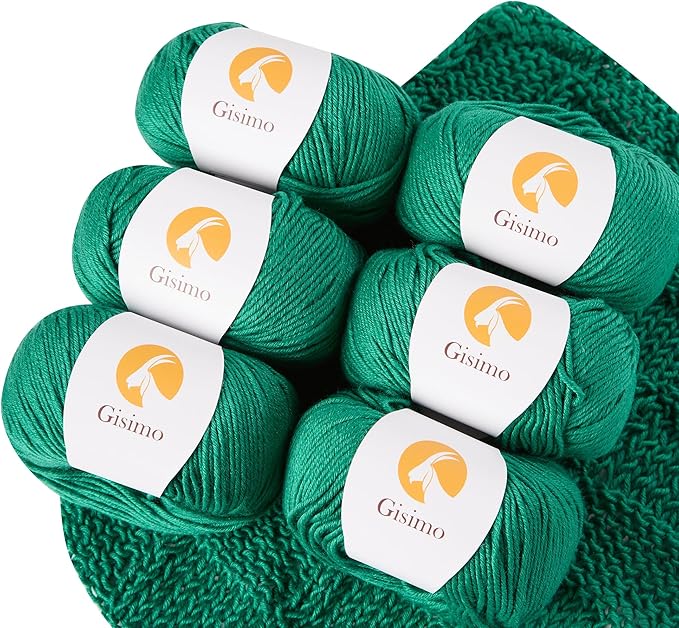 6 Balls Merino Wool Yarn, 12-Ply Luxurious and Soft Yarn for Hand Knitting & Crocheting, 1.76 OZ/50g, 120 yds/110 Meters(Green,6Balls)