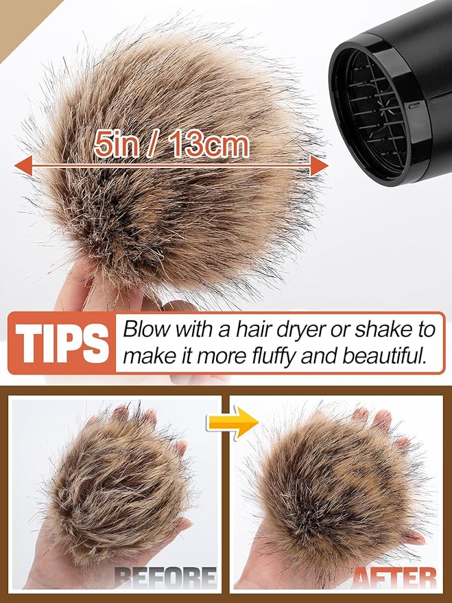 5in Large Fluffy Pom Poms Crochet Accessories - 10pcs Faux Fur Pompom Balls Knitting Accessories for Hats, Beanies, Shoes, Scarves, Gloves, Bags, Keychains Charms (Black/Brown/Grey/Pink)