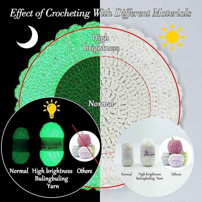 Glow in The Dark Yarn - 5 Pack Colorful-1 (260g/9oz | 273 Yards), Knitting & Crochet Thread for DIY Crafts, Christmas Gifts, Doll Making (Fluorescent Green)