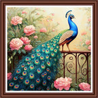 Dimensean Counted Cross Stitch Kit for Beginners, 11CT Unprinted Cross-Stitch Kit Easy Patterns Needlepoint Kit Cross Stitching Embroidery Kit Supplies-Blue Peacock Flower 18x18 inch