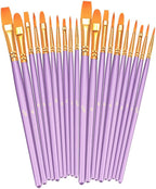 BOSOBO Paint Brushes Set, 2 Pack 20 Pcs Round Pointed Tip Paintbrushes Nylon Hair Artist Acrylic Paint Brushes for Acrylic Oil Watercolor, Face Nail Art, Miniature Detailing & Rock Painting, Purple