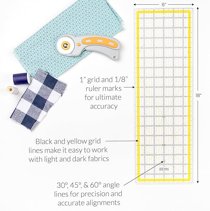 WA Portman Self Healing Cutting Mat & Rotary Cutter Set – 45mm Rotary Cutter for Fabric with 5 Extra Blades with 12x18 Fabric Cutting Mats for Crafts & 6x18 Acrylic Quilting Rulers – 3pc Sewing Kit