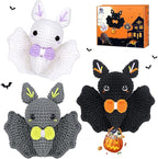 Crochet Kit for Beginners, Beginner Crochet Kit for Adults with Step-by-Step Video Tutorials, Halloween Gifts DIY Crochet Animal Kits Knitting Supplies, 3 Pack Bat Family (40%+ Yarn)