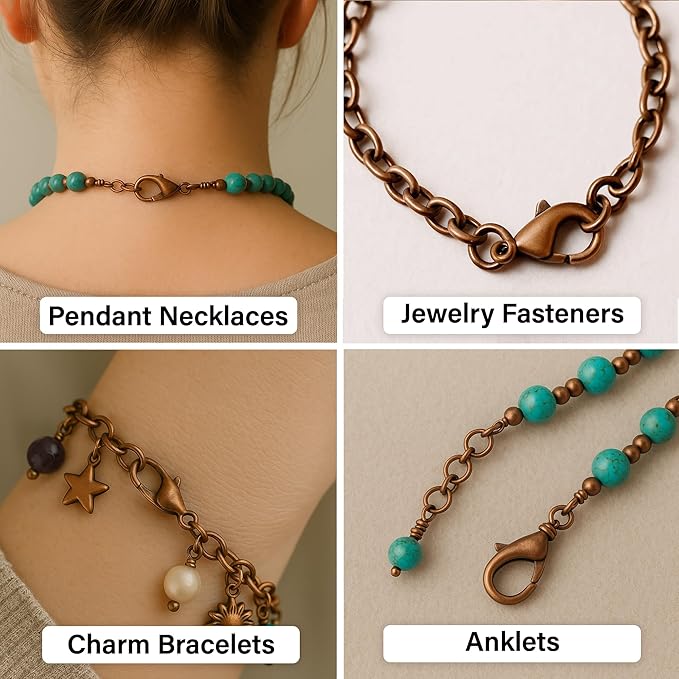 Mandala Crafts 16mm Antique Copper Color Metal Lobster Clasps for Jewelry Making - 100 Lobster Claw Clasps with Jump Rings Jewelry Findings Kit for Necklaces Bracelets Charms Fasteners