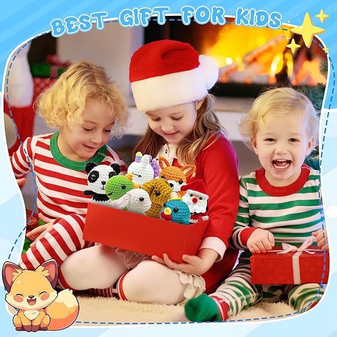 HUASHILUO 8Pcs Crochet Kit for Beginners, 2026 DIY Craft for Adults and Kids, Great Christmas Gift for Crochet Lovers, Crocheting Animal Kits with Step by Step Videos,Yarn,Crochet Hook