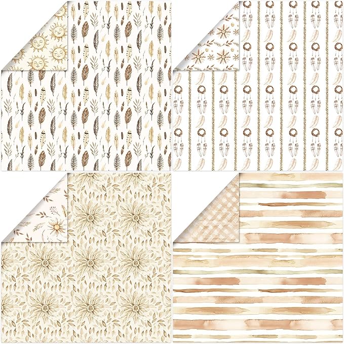 Scrapbook Paper 12x12, 24 Sheets Double-Sided BOHO Patterned Assorted Colors Decorative Crafting Paper for Origami Classroom Crafting Projects