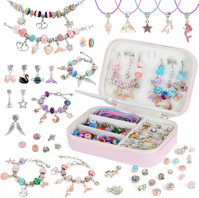 Emibele Bracelet Making Kit for Girls, 120 PCS Jewelry Making Kit DIY Art Crafts Toy with Portable Jewelry Organizer Box for Girls 5-12, Gifts for Teens Women on Birthday Valentines Christmas