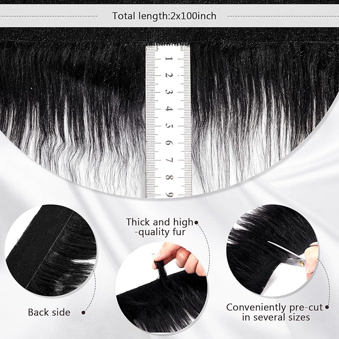 Tatuo Faux Fur Fabric Christmas Fluffy Fuzzy Craft Fake Fur Cuts Shaggy Synthetic Plush Patch Sewing DIY Winter Halloween Costume Gnome Beard Miniature Dolls Rugs Mats Gift(Black,2 x 100 Inch)