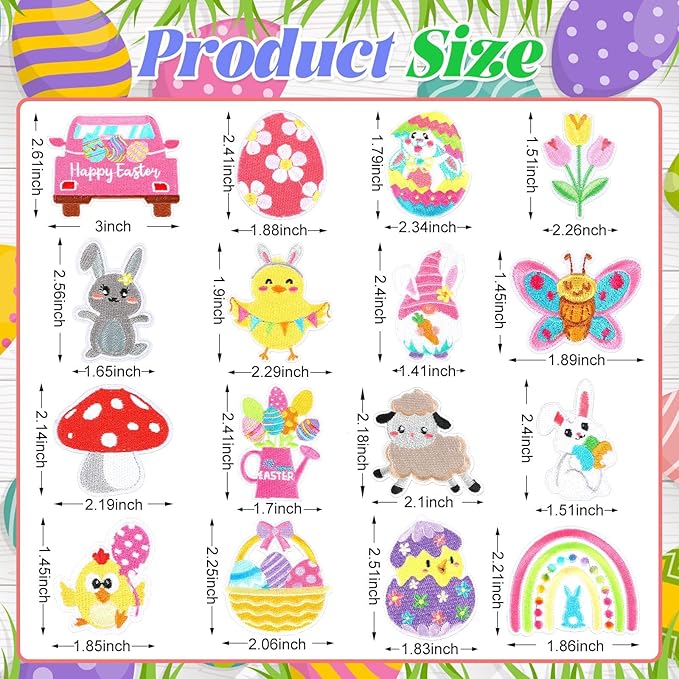 AUGSUN 36pcs Easter Iron On Patches Chicken Bunny Carrot Egg Basket Candy Embroidered Sew Applique Repair Patch DIY Crafts for Clothing Jacket Jeans Pants Dress Backpack Hat Decorations