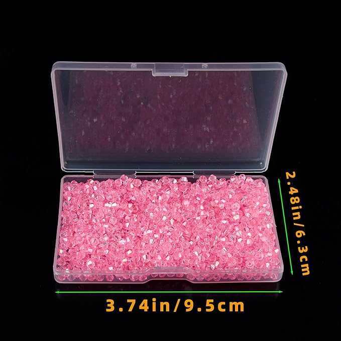 1200PCS 3mm Bicone Crystal Glass Beads for Jewelry Making, Sparkling Mini Beads for Suncatchers, DIY Bracelets & Craft Projects (Light Rose Red)
