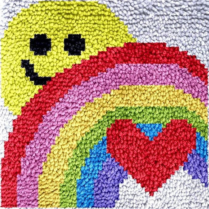 Latch Hook Rugs Kits for Kids Adults Beginners, Dinosaur Owl Smile Star Sunflower Dog Panda Small Large DIY Latch Hook Rug Making Kit for Girls and Boys (A03, 12 * 12IN)