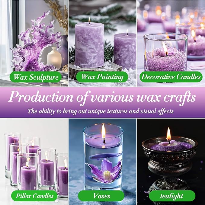 Sukh Purple Snow Pearled-Candles with Wicks - 410G DIY Candle Sand,Pearled Sand Wax with Wicks,Pearled Wax,Refillable for Weddings,Partie,Halloween,Christmas,Thanksgiving