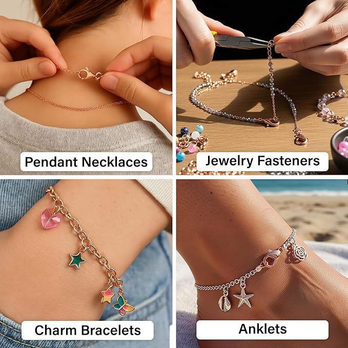 Mandala Crafts 20mm Rose Gold Color Metal Lobster Clasps for Jewelry Making - 100 Lobster Claw Clasps with Jump Rings Jewelry Findings Kit for Necklaces Bracelets Charms Fasteners