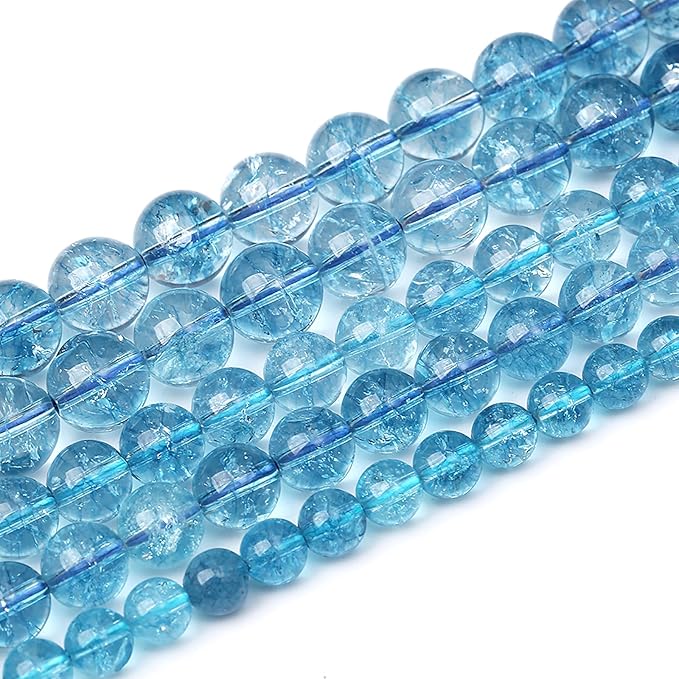 10mm 38pcs Blue Topaz Crystal Quartz Natural Stone Round Loose Beads for Jewelry Making DIY Bracelet Necklace Earrings