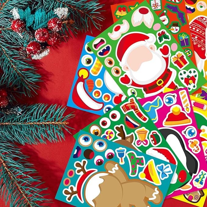 Christmas Stickers 36 PCS for Kids Make a Face Stickers, Make Your Own Christmas Sticker DIY Mix and Match Christmas Party Games Sticker Decorating Party Favors Supplies for School Student Awards