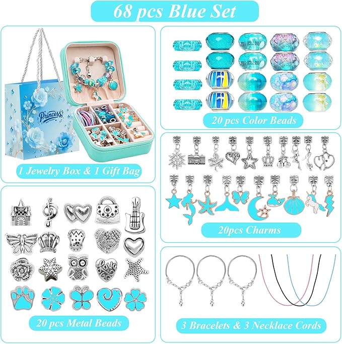 ONADEBY DIY Bracelet Kit with Beads and Charms - Friendship Jewelry Making Kit Perfect for Birthday, Christmas Craft Gifts with Box Bag Packing