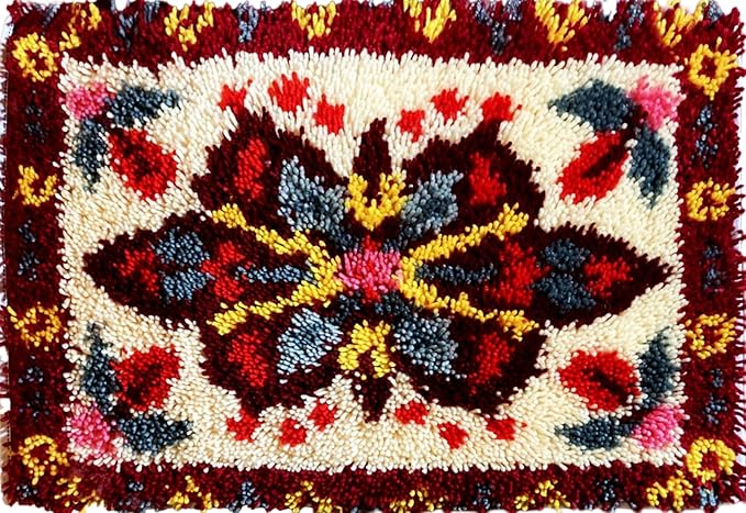 Latch Hook Rug Kits for Adults, Crochet Sewing Kit Classic Latch Hook 3D Craft Kit for Home Decor Festival Gift 23.6"X15.8"(Flower-B)