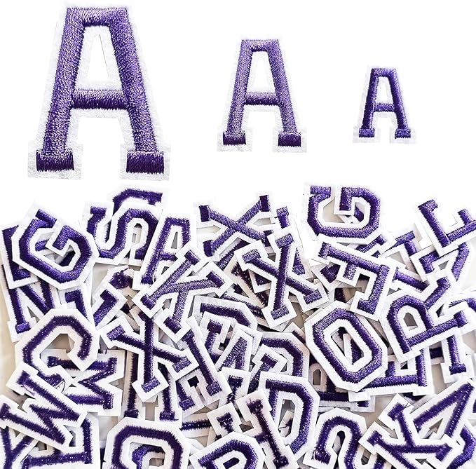1.3 inch Iron on Letter Patches 78 Pieces, A-Z Embroidered Alphabet Patches for Clothing Jackets Hats Backpacks Jeans Purple