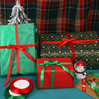 DECYOOL Christmas Ribbons, 4 Rolls 100 Yards 10mm Wide Holiday Satin Ribbons for Gift Wrapping and DIY Craft Christmas Party Home Decorations, Red & Green