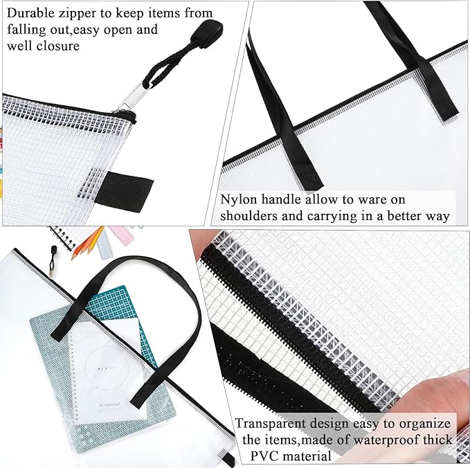 Frienda 10 Pieces Art Portfolios Bags Waterproof Portfolios Posters Storage Supply Bags with Zipper and Handle for Art Artworks, Bulletin Boards, Charts and Teaching for Back to School (24x36 Inches)