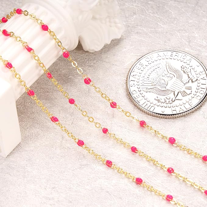 16.4 Feet Gold Plated Chains for Jewelry Making Rose Beaded Stainless Steel Chain Spool Cross Cable Link Chains Bulk with Lobster Clasps and Jump Rings