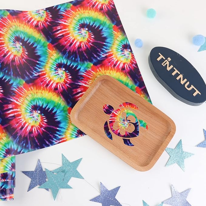 Tintnut Tie Dye Permanent Vinyl Roll - 12 inch x 5ft, Seamless Big Fireworks Adhesive Swirl Pattern Water Proofing Vinyl Self Sticker