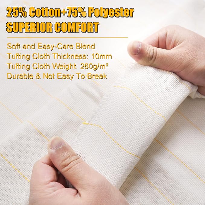 1*PC 40” x 40” Tufting Cloth for Tufting Gun, Primary Tufting Cloth with Marked Lines, Durable Monks Cloth for Punch Needle, Edges Sewn for DIY Crafts