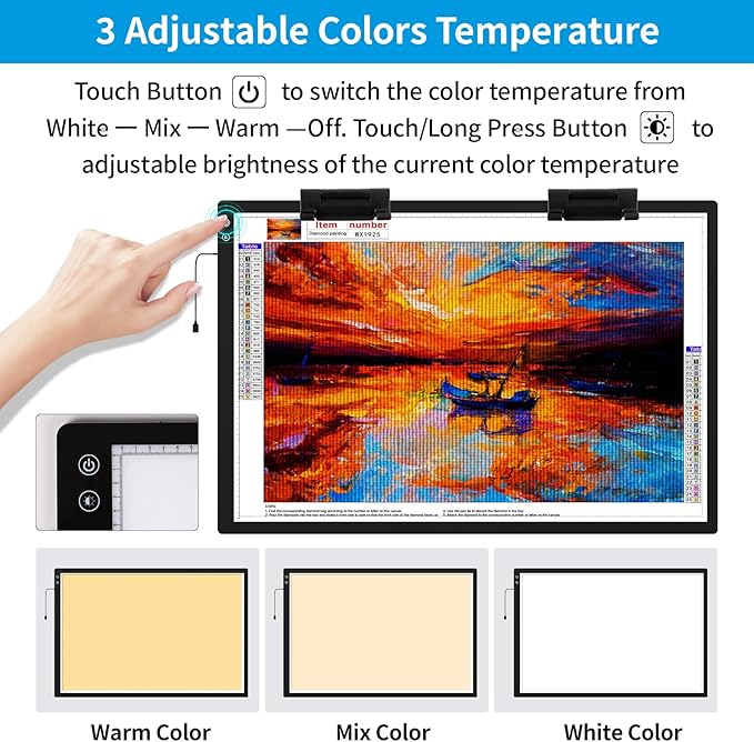 Rechargeable A1 Light Pad 35.4”x23.6”, Extra Large LED Light Board for Diamond Painting, 3-Color Modes Light Box, Diamond Art Light Table, Lightbox for Tracing and Drawing, Sketching, Artists