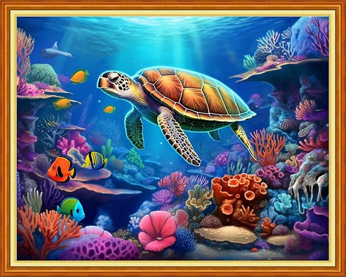 Findvoor Stamped Cross Stitch Kits for Beginner Embroidery Kits for Beginners Adults DIY 11CT Cross Stitch Patterns Needlepoint Kits Crossstitching Kits-Underwater sea Turtle 16x20 inch
