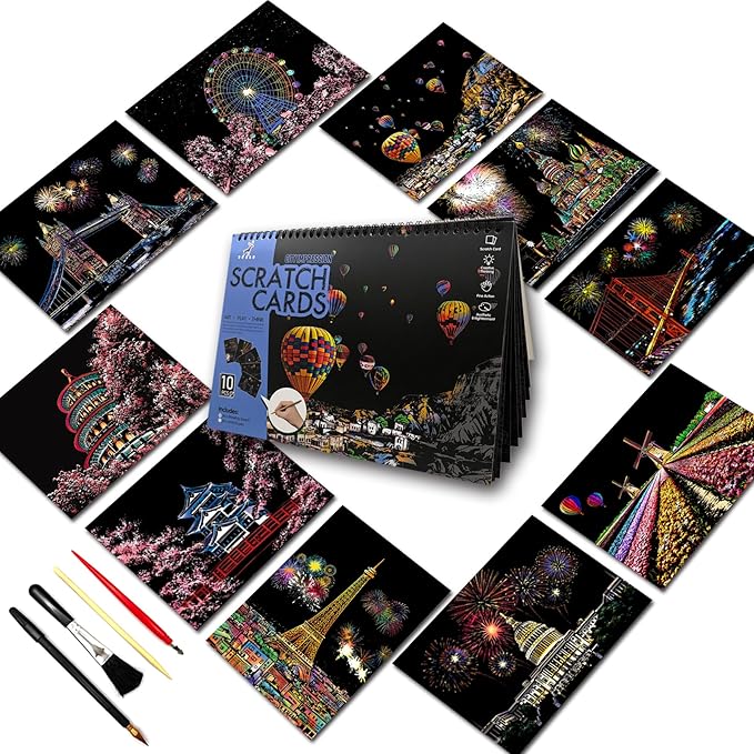 Scratch Art Book for Adults-Landmark Building Scratch paper|Scratch Painting Paper Craft Kit|Creative Foil Engraving Scratch Art|Scratch City Series Books for Travel Lovers,Craft Lovers(City Series 2)