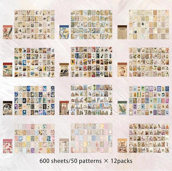 Washi Stickers, 12 Sets 600 Pcs Aesthetic Sticker Book for DIY Journaling, Journaling Supplies for Bullet Journal Art Diary Card Craft Gifts Planner Notebook