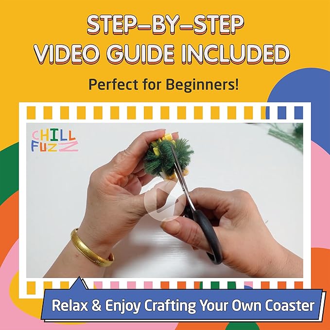 ChillFuzz Latch Hook Kits for Adults - Kids Crochet Kit for Beginners Arts and Craft Kit Moss Rug Coaster Yellow Oasis