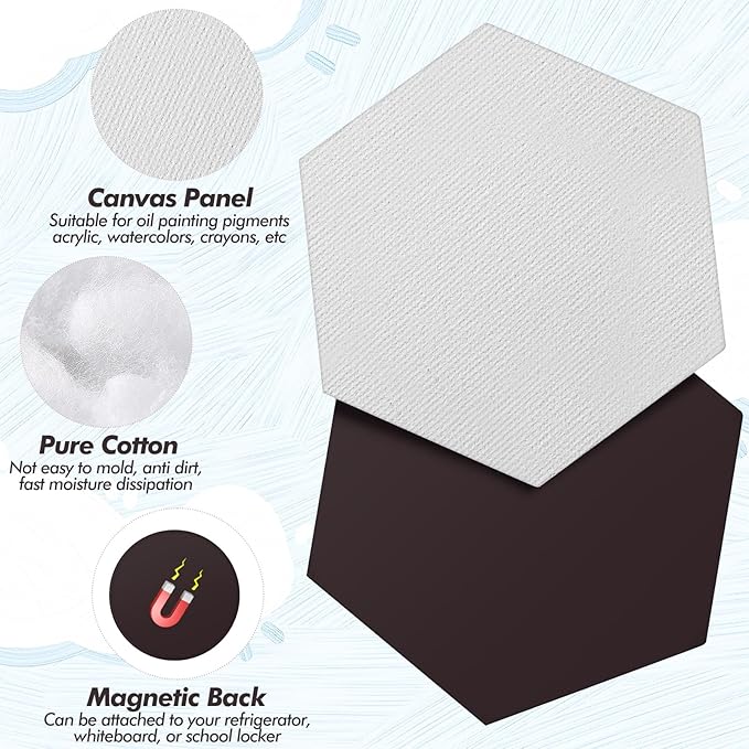 Engrowtic 50 Pcs Magnetic Painting Canvas Panel Mini Canvas Boards for Painting Mini Tile Art for Fridge Locker Art Crafts DIY(4 in,Regular Hexagon)