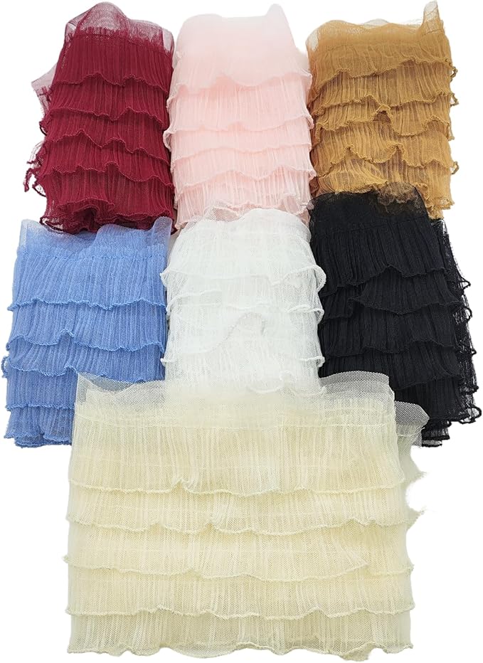 1 Yards Brown Pleated Lace Chiffon Fabric Elastic Lace Trim for Wedding Bridal Dress Decoration DIY Sewing Clothing Decoration, 6 Inch